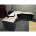 Blonde w Grey L Suite Desk w Right Hand Runoff